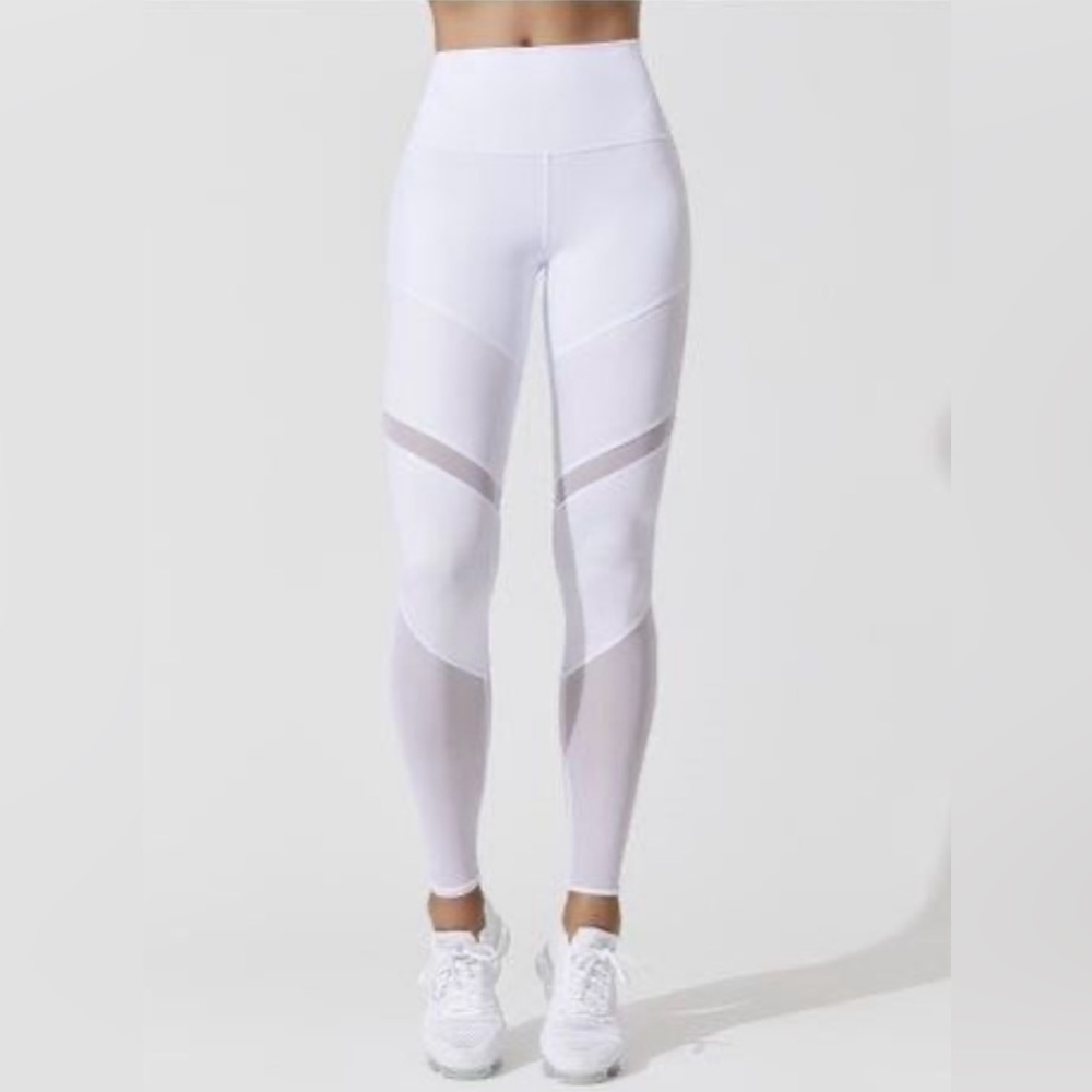 Alo High-Waisted Sheila Full Length Mesh Legging in White & Glossy White Size XS